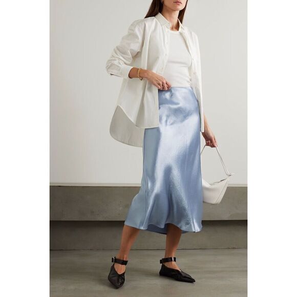 MAX MARA Leisure Sky Blue Alessio Coimbra Satin Midi Skirt, Size US 14 - Picture 1 of 12